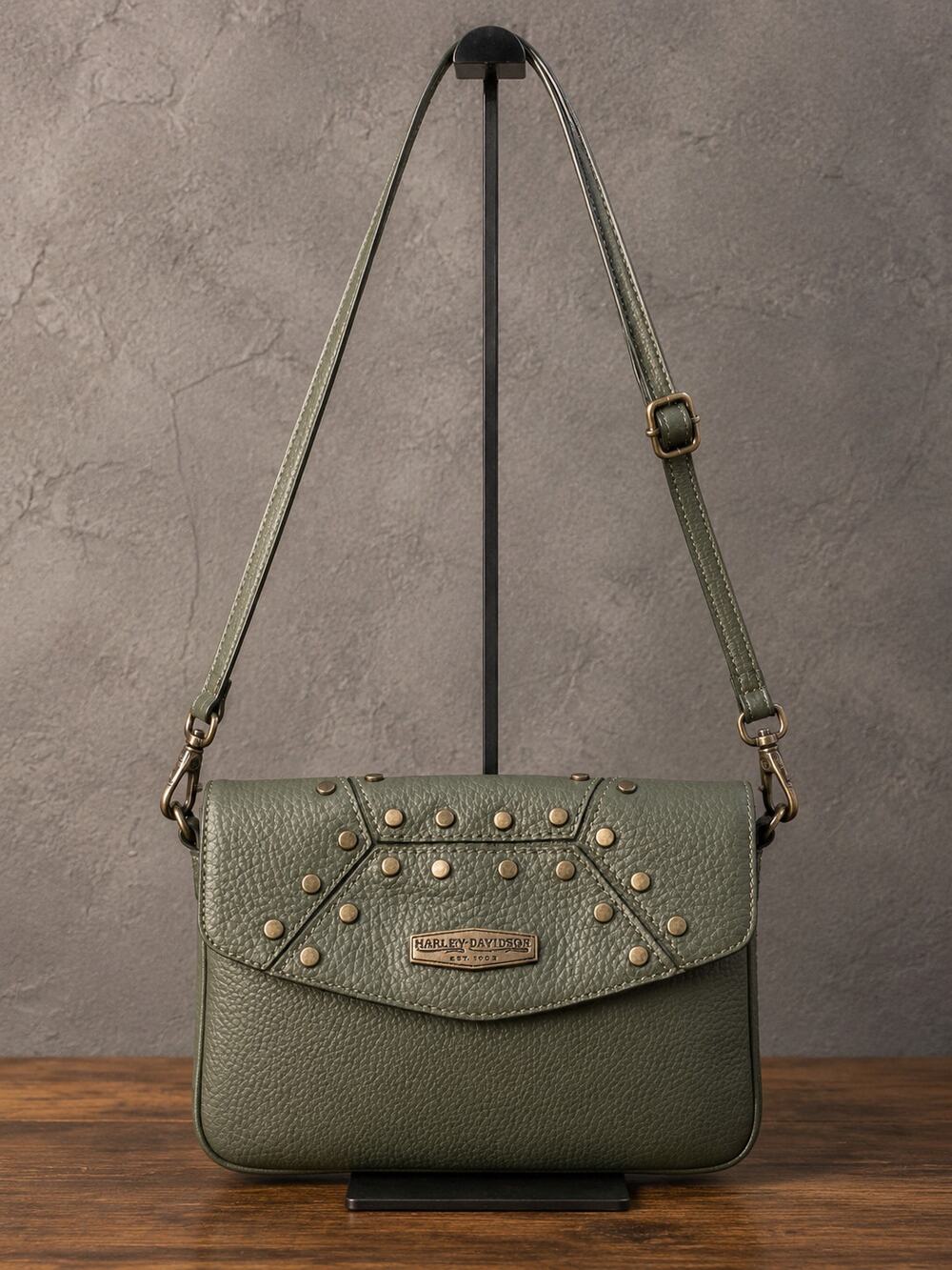 Harley-Davidson Midnight Rider Olive Leather Flap Crossbody Bag NWOT